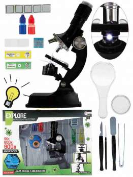 Mikroskop mit Licht und Zubehör im Schaukarton