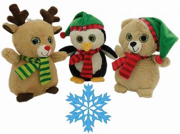 Plüsch-Weihnachts-Sortiment 23 cm Pinguin, Bär und Elch