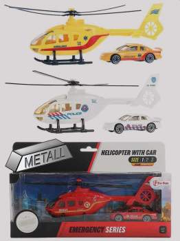 Metall-Helikopter und Auto im Karton 26 cm 