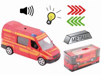 Metall-Feuerwehr 15 cm mit Rückzug, Licht und Sound im Karton 