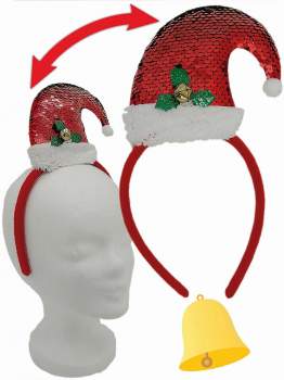 Haarreif Weihnachtsmütze mit Pailetten und Glöckchen 