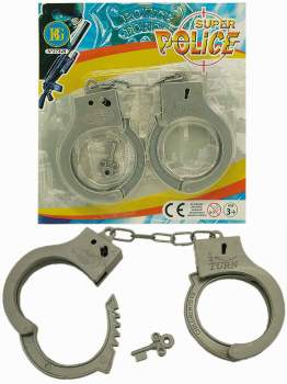 Plastik-Handschellen 25 cm mit Schlüssel auf Karte 