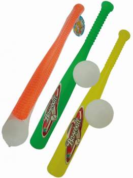 Baseball-Schläger mit Ball im Netz 44 cm farbig sortiert 