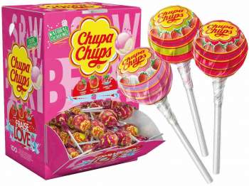 Chupa Chups Lutscher 8 cm Erdbeer im Karton 