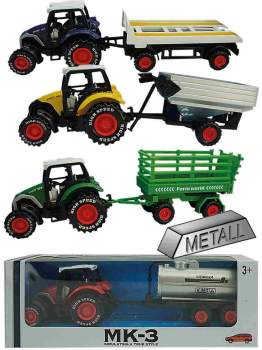 Metall Traktor mit Anhänger 24 cm im Karton