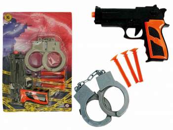 Polizei-Set mit Pfeilpistole 15 cm und Handschellen auf Karte