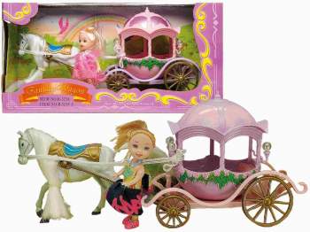 Kutsche mit Pferd und Puppe sortiert im Schaukarton